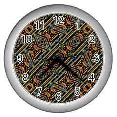 Electric Neon Lines Pattern Design Wall Clock (silver) by dflcprintsclothing