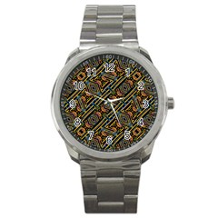 Electric Neon Lines Pattern Design Sport Metal Watch