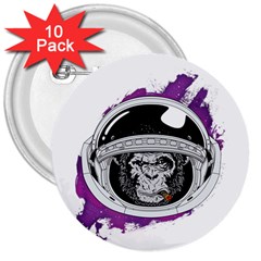 Purple Spacemonkey 3  Buttons (10 Pack)  by goljakoff