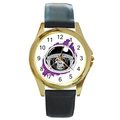 Purple Spacemonkey Round Gold Metal Watch by goljakoff