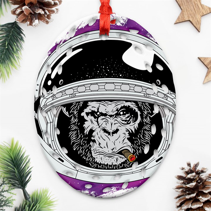 Spacemonkey Oval Filigree Ornament (Two Sides)