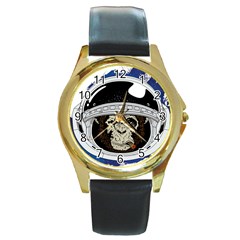 Spacemonkey Round Gold Metal Watch by goljakoff