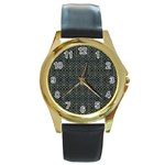 Iron Ornament Grid Pattern Round Gold Metal Watch Front