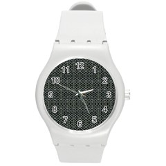 Iron Ornament Grid Pattern Round Plastic Sport Watch (m)