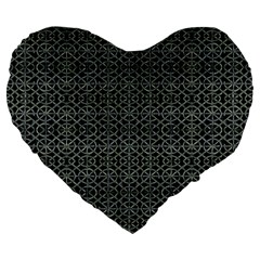 Iron Ornament Grid Pattern Large 19  Premium Flano Heart Shape Cushions by dflcprintsclothing