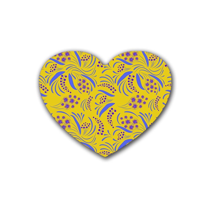 Folk flowers art pattern Floral abstract surface design  Seamless pattern Rubber Coaster (Heart) 