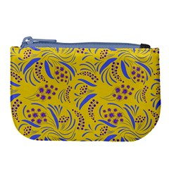 Folk Flowers Art Pattern Floral Abstract Surface Design  Seamless Pattern Large Coin Purse by Eskimos