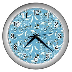 Folk flowers art pattern Floral abstract surface design  Seamless pattern Wall Clock (Silver)