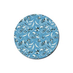 Folk flowers art pattern Floral abstract surface design  Seamless pattern Rubber Round Coaster (4 pack) 