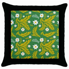 Folk Flowers Art Pattern Floral Abstract Surface Design  Seamless Pattern Throw Pillow Case (black) by Eskimos