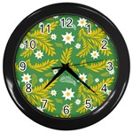 Folk flowers art pattern Floral abstract surface design  Seamless pattern Wall Clock (Black) Front