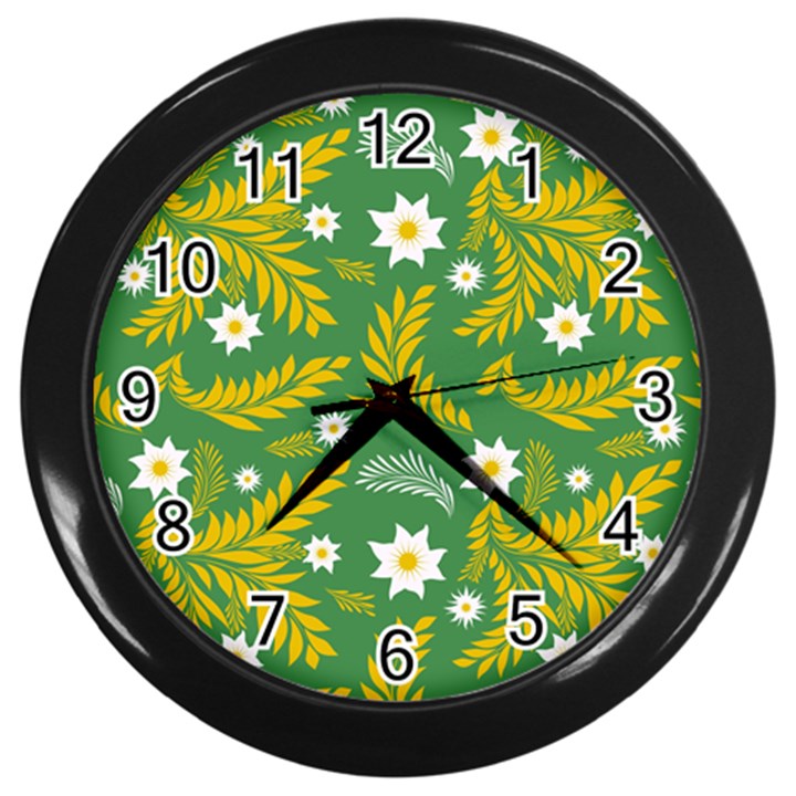 Folk flowers art pattern Floral abstract surface design  Seamless pattern Wall Clock (Black)