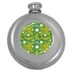 Folk Flowers Art Pattern Floral Abstract Surface Design  Seamless Pattern Round Hip Flask (5 Oz) by Eskimos