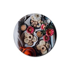 Cookies & Tea Tray  Rubber Coaster (round)  by Incredible