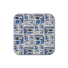 Ethnic Geometric Abstract Textured Art Rubber Square Coaster (4 Pack)  by dflcprintsclothing