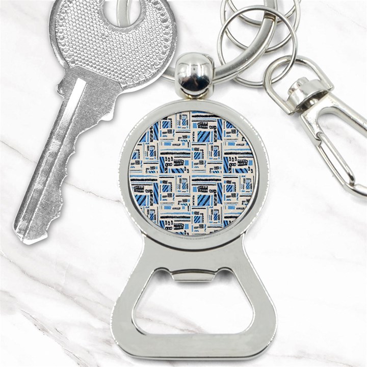 Ethnic Geometric Abstract Textured Art Bottle Opener Key Chain