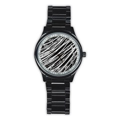 Galaxy Motion Black And White Print Stainless Steel Round Watch by dflcprintsclothing