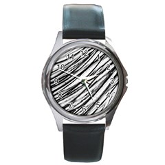 Galaxy Motion Black And White Print 2 Round Metal Watch