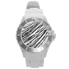 Galaxy Motion Black And White Print 2 Round Plastic Sport Watch (l)