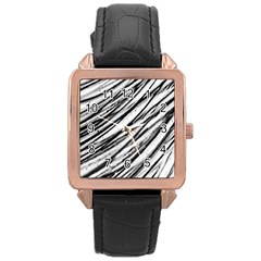 Galaxy Motion Black And White Print 2 Rose Gold Leather Watch  by dflcprintsclothing