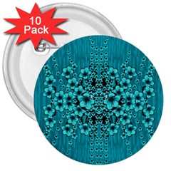 Blue Flowers So Decorative And In Perfect Harmony 3  Buttons (10 Pack)  by pepitasart