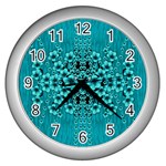 Blue Flowers So Decorative And In Perfect Harmony Wall Clock (Silver) Front