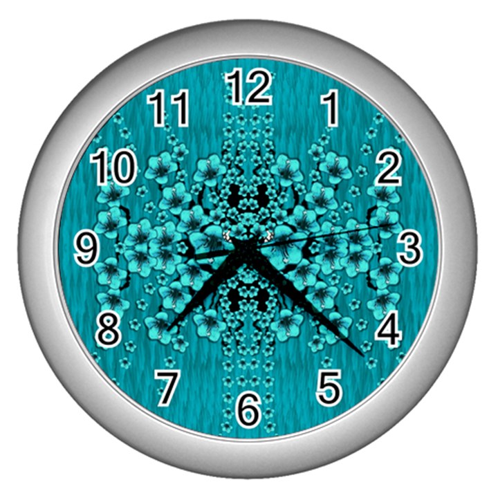 Blue Flowers So Decorative And In Perfect Harmony Wall Clock (Silver)