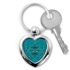 Blue Flowers So Decorative And In Perfect Harmony Key Chain (heart) by pepitasart