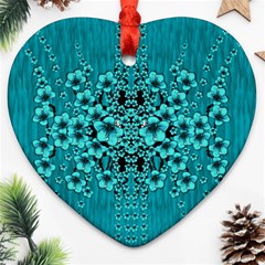 Blue Flowers So Decorative And In Perfect Harmony Heart Ornament (two Sides) by pepitasart