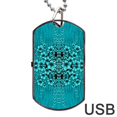 Blue Flowers So Decorative And In Perfect Harmony Dog Tag USB Flash (One Side)