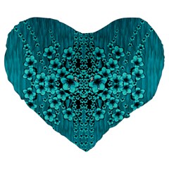 Blue Flowers So Decorative And In Perfect Harmony Large 19  Premium Heart Shape Cushions by pepitasart