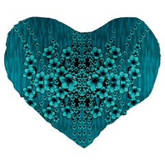 Blue Flowers So Decorative And In Perfect Harmony Large 19  Premium Flano Heart Shape Cushions by pepitasart