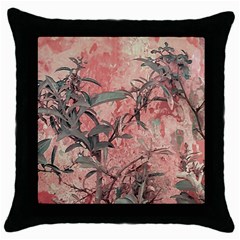 Botanic Grunge Motif Artwork Throw Pillow Case (black) by dflcprintsclothing