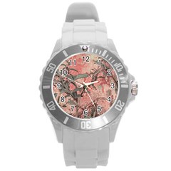 Botanic Grunge Motif Artwork Round Plastic Sport Watch (l) by dflcprintsclothing