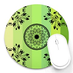 Green Grid Cute Flower Mandala Round Mousepads