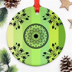 Green Grid Cute Flower Mandala Ornament (Round)