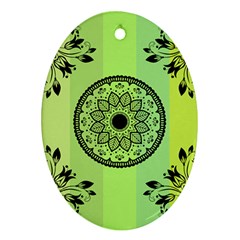 Green Grid Cute Flower Mandala Ornament (Oval)