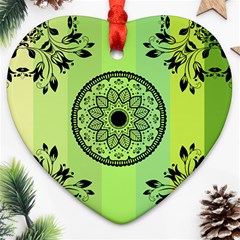 Green Grid Cute Flower Mandala Ornament (Heart)