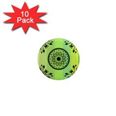 Green Grid Cute Flower Mandala 1  Mini Magnet (10 Pack) 