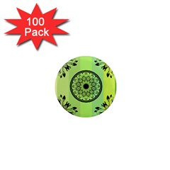 Green Grid Cute Flower Mandala 1  Mini Magnets (100 pack) 