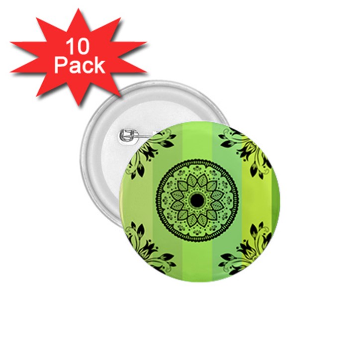 Green Grid Cute Flower Mandala 1.75  Buttons (10 pack)