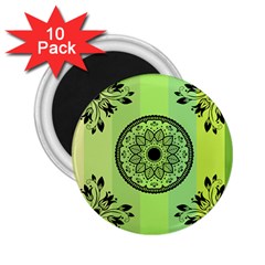 Green Grid Cute Flower Mandala 2.25  Magnets (10 pack) 