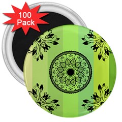 Green Grid Cute Flower Mandala 3  Magnets (100 pack)