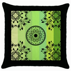 Green Grid Cute Flower Mandala Throw Pillow Case (Black)