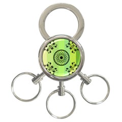 Green Grid Cute Flower Mandala 3-Ring Key Chain