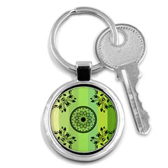 Green Grid Cute Flower Mandala Key Chain (Round)