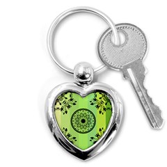 Green Grid Cute Flower Mandala Key Chain (Heart)