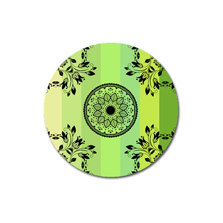 Green Grid Cute Flower Mandala Magnet 3  (Round)