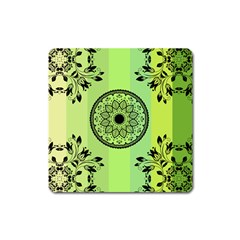 Green Grid Cute Flower Mandala Square Magnet