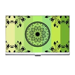 Green Grid Cute Flower Mandala Business Card Holder by Magicworlddreamarts1